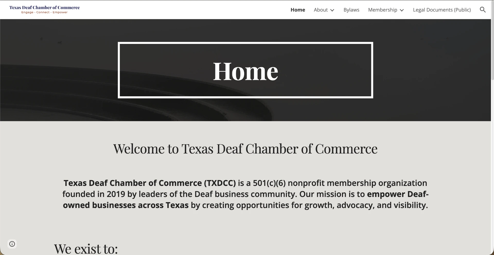 Website design preview for Texas Deaf Chamber of Commerce