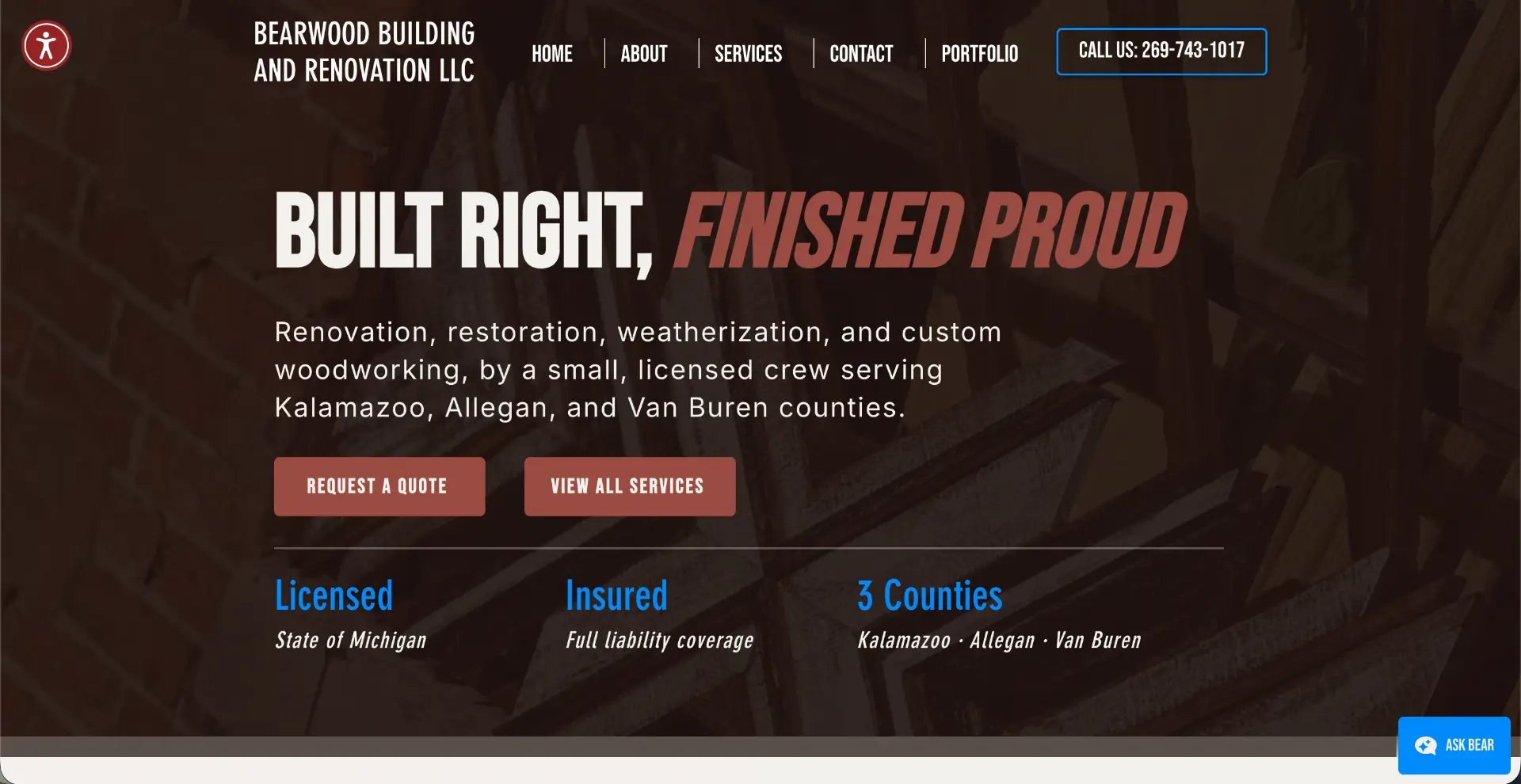 Website design preview for Bearwood Building & Renovation