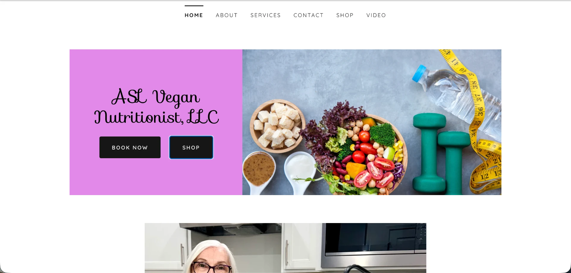 Website design preview for ASL Vegan Nutritionist