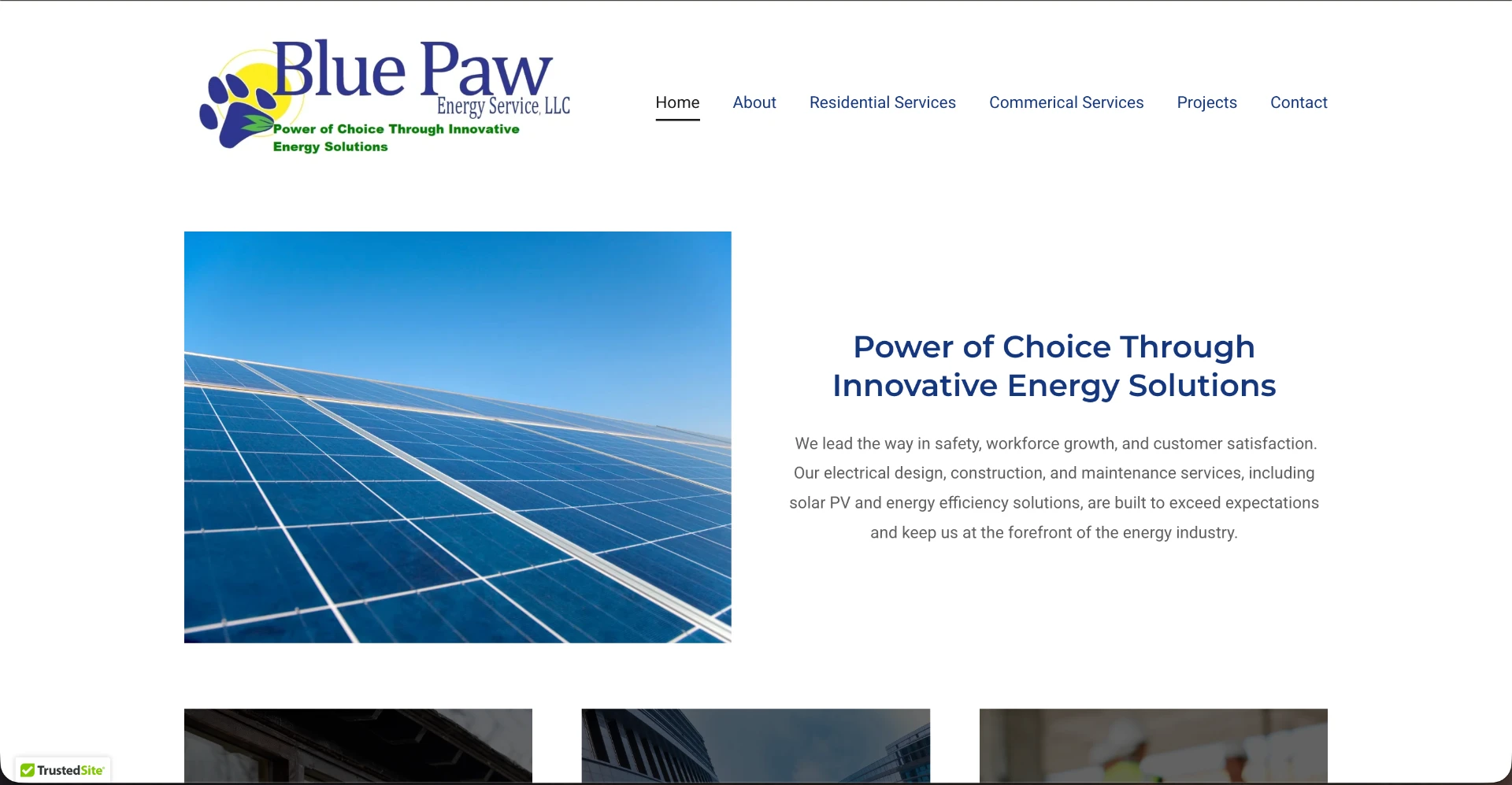 Website design preview for Blue Paw Energy